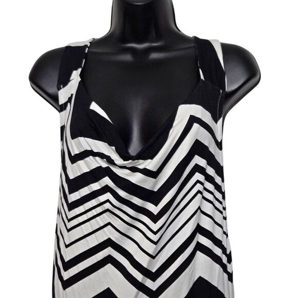 Something Navy Dress Size Small Low Black Drape Neck Striped Chevron Maxi - Picture 3 of 8